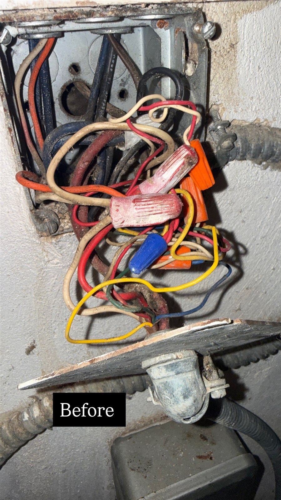 HVAC wiring junction before electrical repair