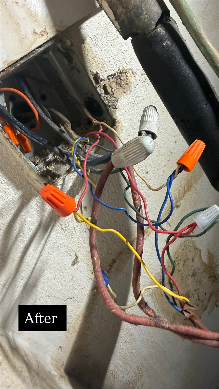 HVAC wiring junction after completed electrical repair